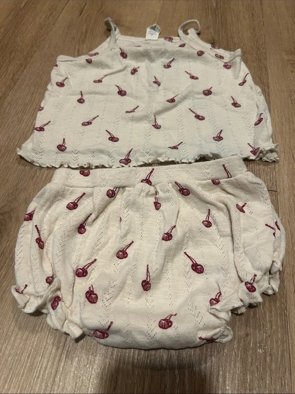 kate quinn Cream Tank & Bloomers Set with Red Cherry Print